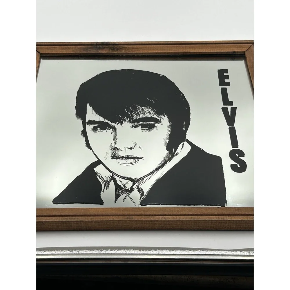 Elvis Presley Vintage Mirror In Wood Frame 13x13 Carnival?